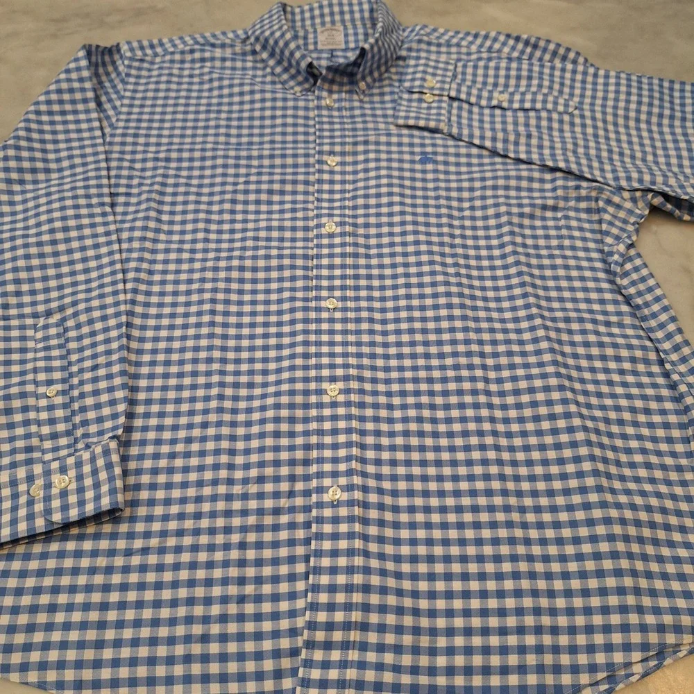Brooks Brothers Shirt XXL Blue Gingham Regent Non-Iron Supima Cotton Buttondown - Picture 3 of 7